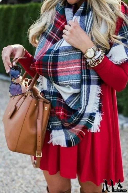 MidiSono - White Plaid Blanket Scarf