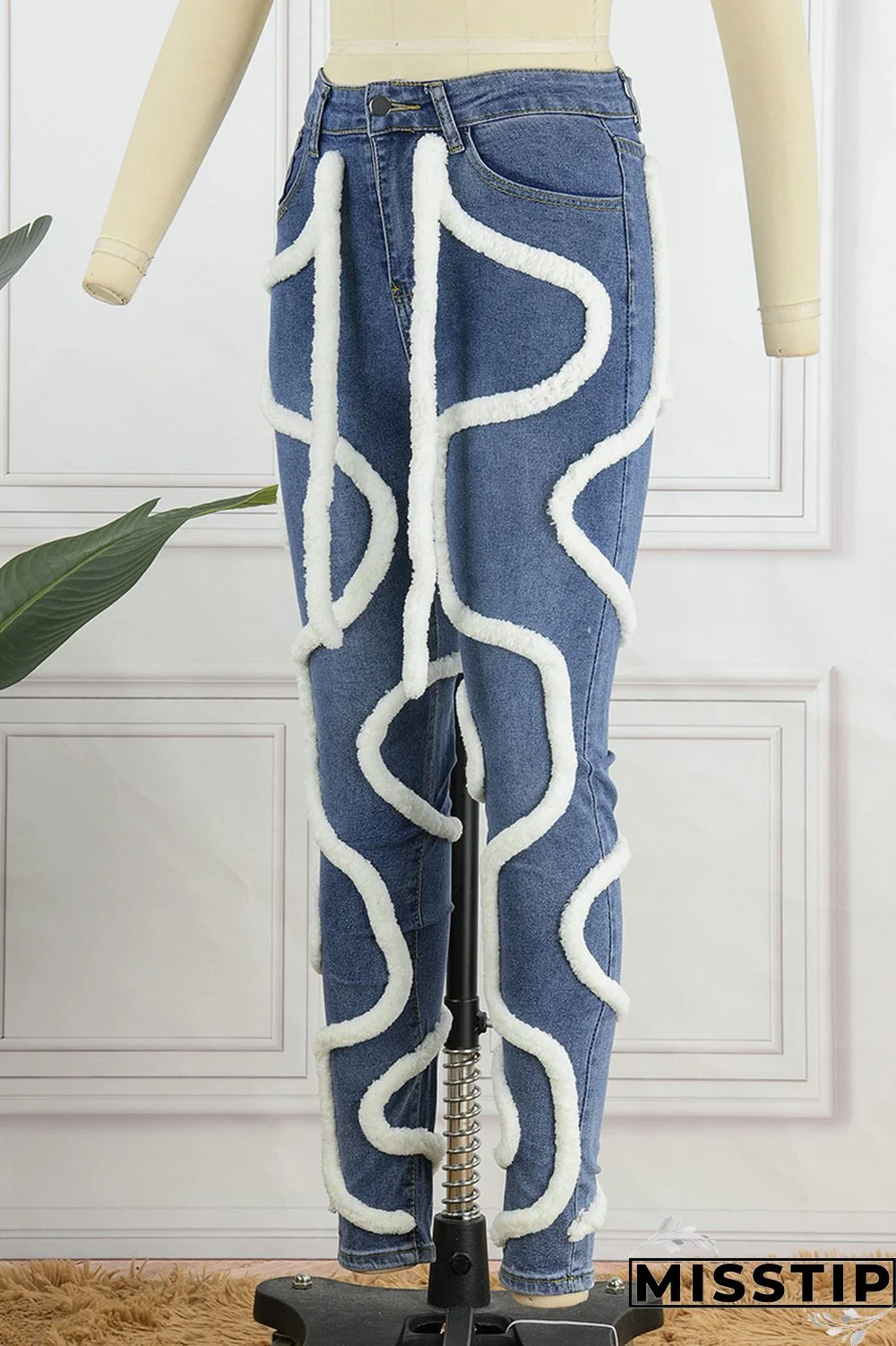 Light Blue Casual Solid Patchwork Mid Waist Regular Denim Jeans