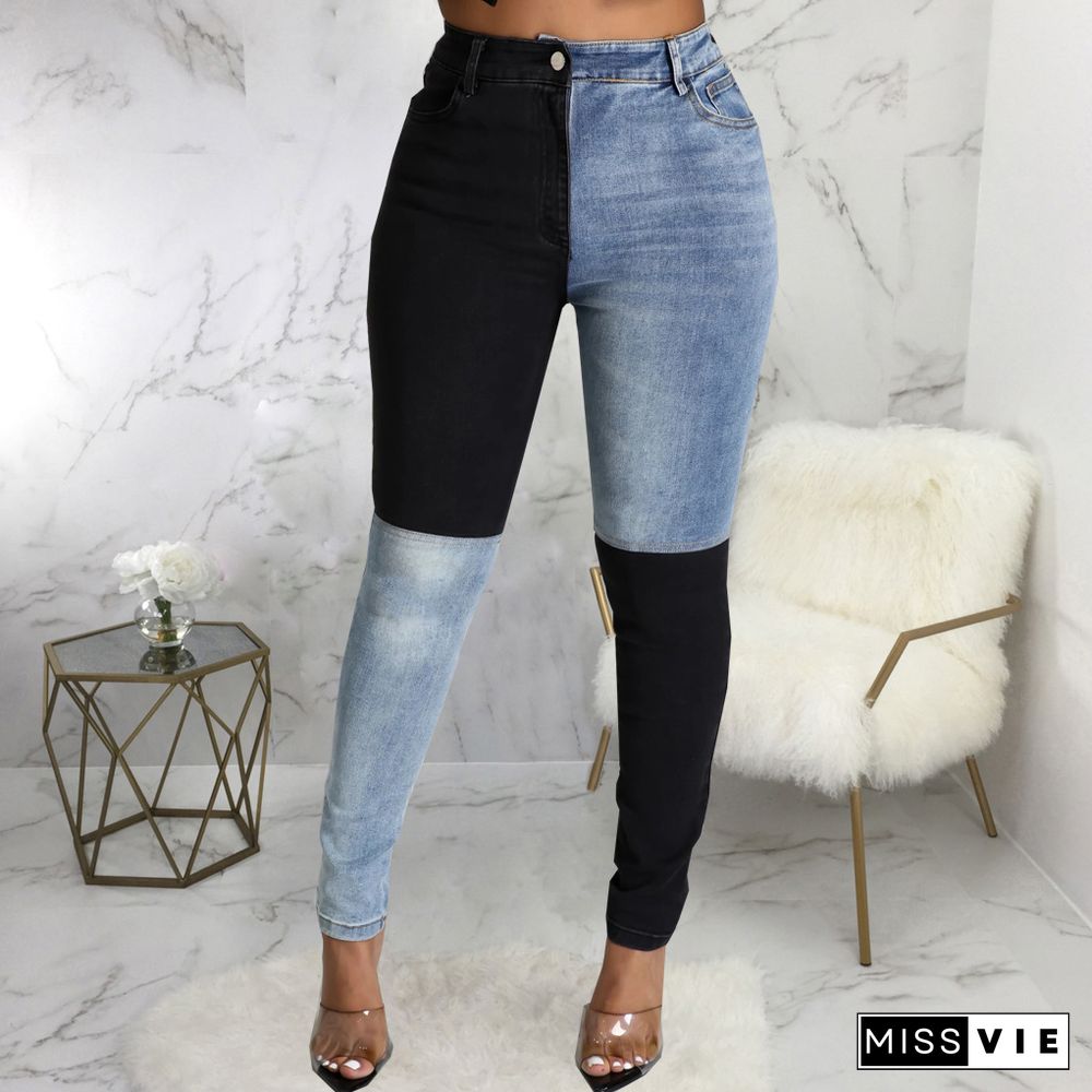 Autumn Fashion Women Clothing High Waist Streetwear Vintage Patchwork Plus Size Pencil Jeans
