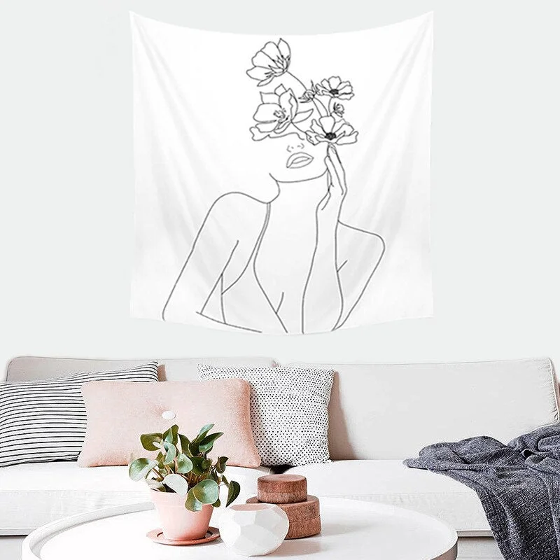 Line Draw Hippie Tapestry Hanging Wall Cloth Tapestries Carpet  Boho Decor Love Women Psychedelic Throw Blanket Mandala Tapestry