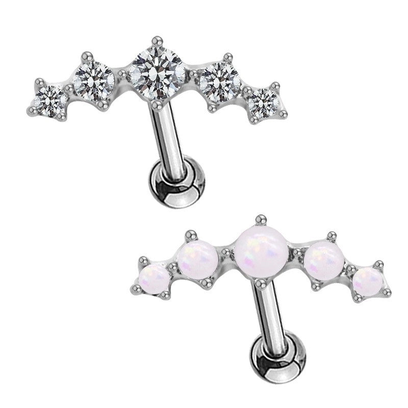 1 Piece Minimalist Geometric Plating Inlay 316 Stainless Steel  Copper Acrylic Rhinestones White Gold Plated Ear Studs Cartilage Earrings