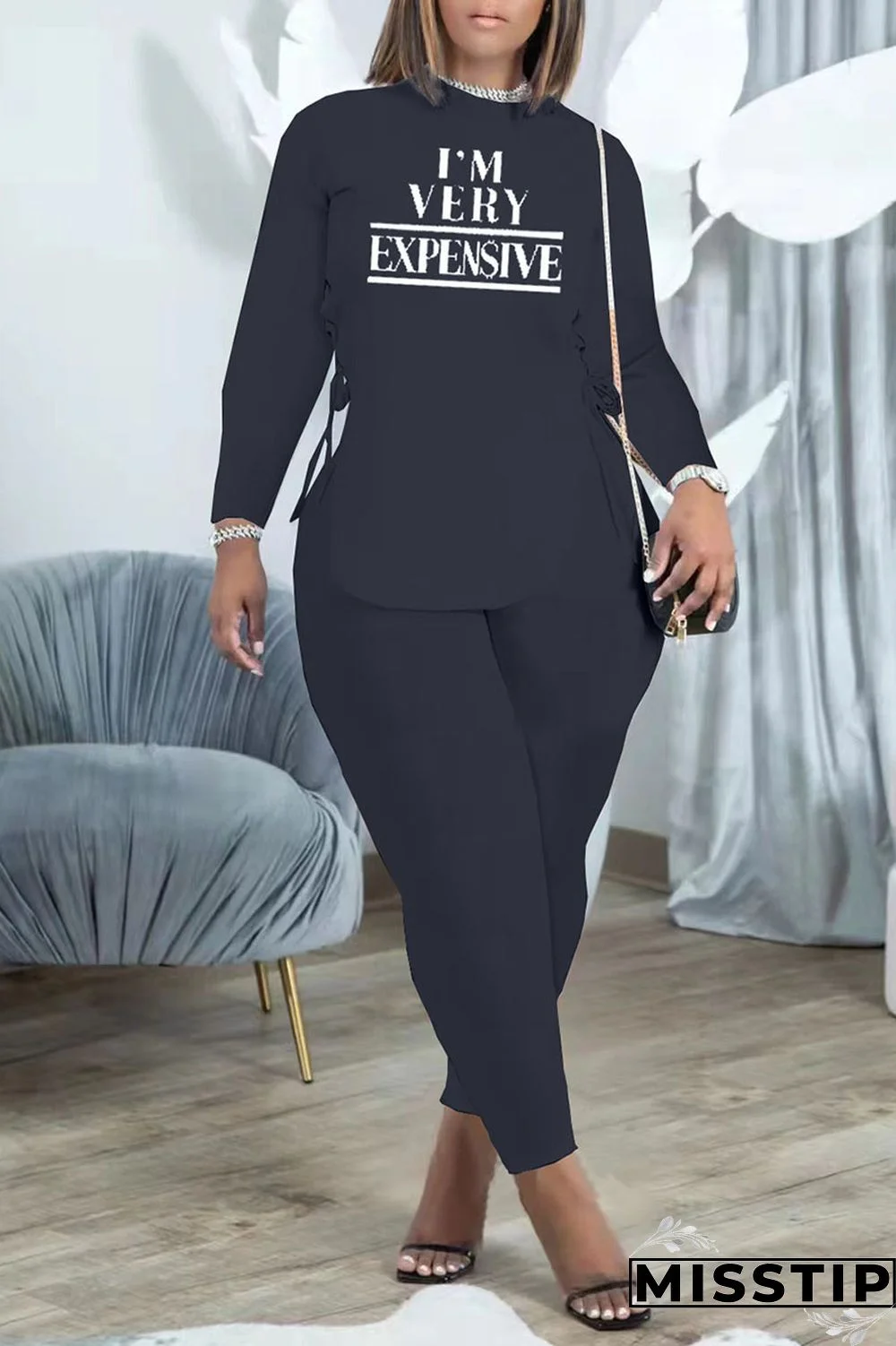 Brown Fashion Casual Print Bandage Patchwork O Neck Long Sleeve Two Pieces