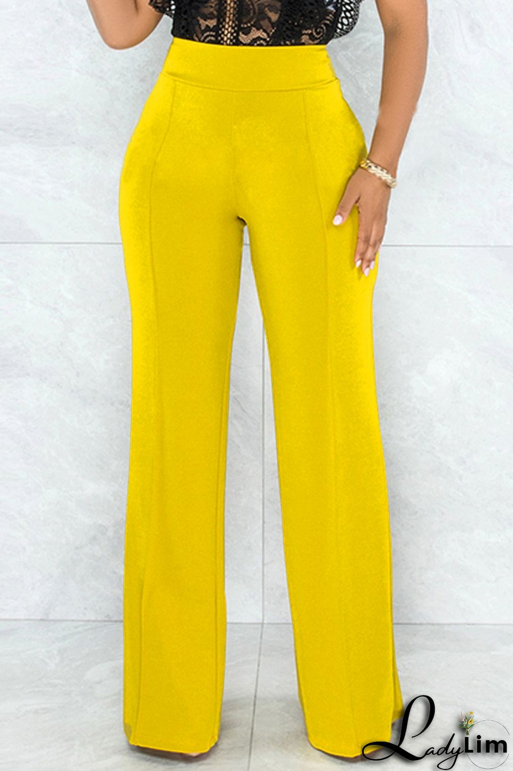 White Fashion Casual Solid Basic Regular High Waist Trousers