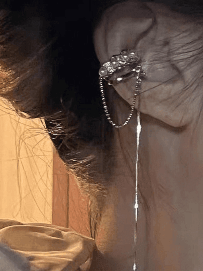 Brownm Tassel Faux Pearl Decor Cuff Earring