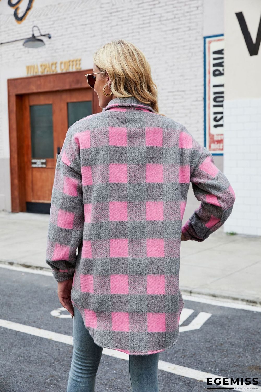 Autumn Winter Suede Coat Single Breasted Lapel Long Sleeve Plaid Cardigan Shirt | EGEMISS