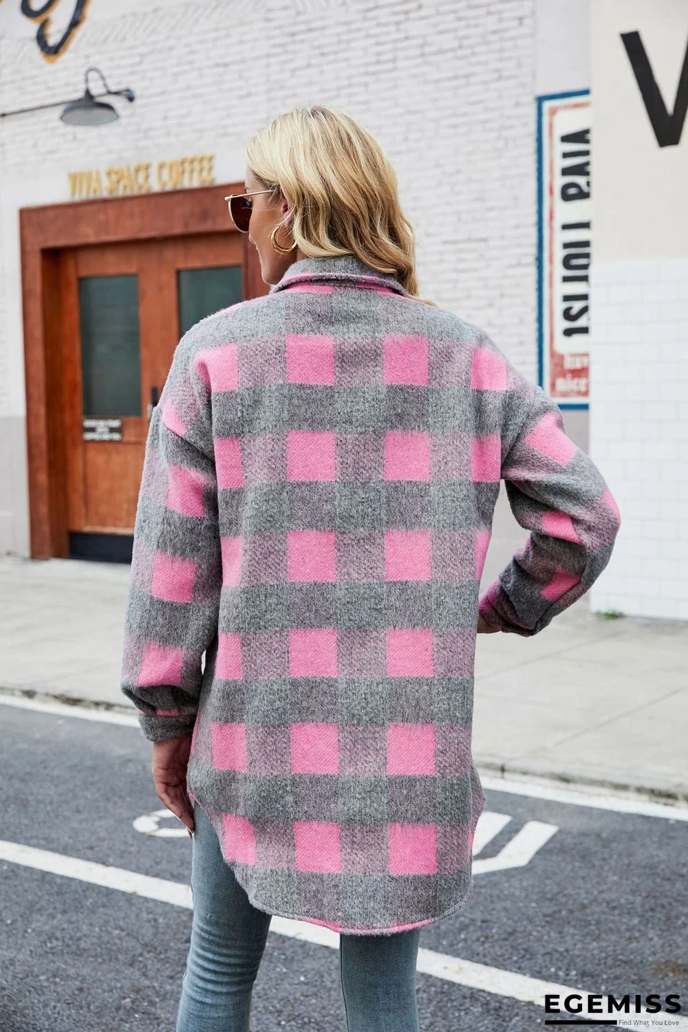 Autumn Winter Suede Coat Single Breasted Lapel Long Sleeve Plaid Cardigan Shirt | EGEMISS