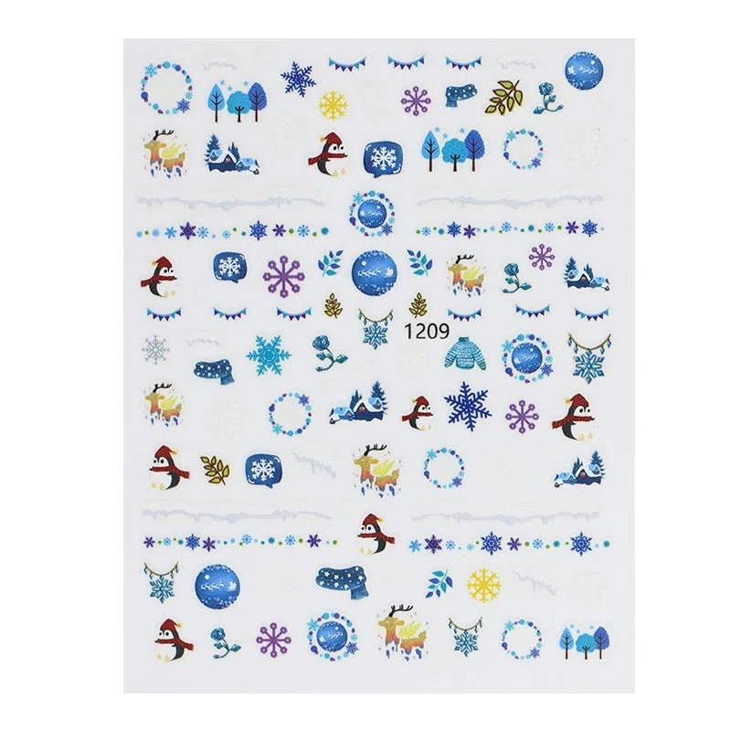 Christmas Nail Art Stickers Decals, Self-adhesive Stickers for Nails Santa Claus Snowflake Snowman for Christams Nail Decoration-Nail Inspo