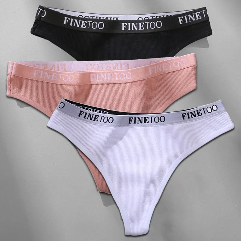 FINETOO 3PCS/Set M-XL Women's Cotton Thong Female Underpant Letter Waist Underwear For Ladies Sexy G-string Brief Woman Lingerie