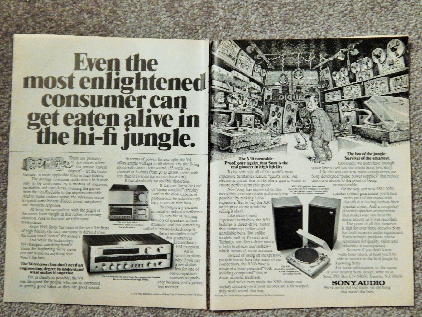 SONY AUDIO COMPONENT SYSTEMS / PENTAX SLR CAMERA ORIG. VTG 1979 Photo Poster painting AD,