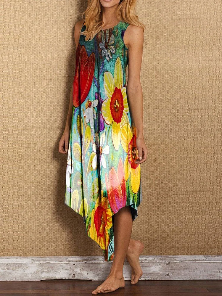 Sunflower print casual dress