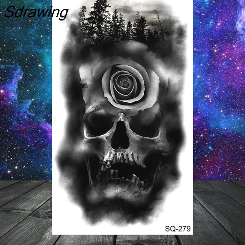 Sdrawing Butterfly Anchor Lion Wolf Temporary Tattoos For Women Men Skeleton Whale Elephant Fake Tattoo Neck Arm Hands Small Tatoo