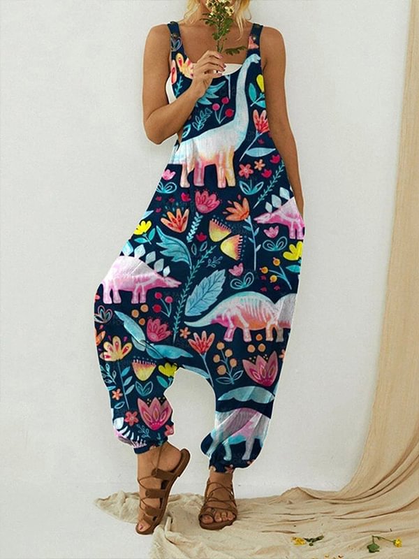 Artwishers Colorful Dragon Printed Baggy Jumpsuit