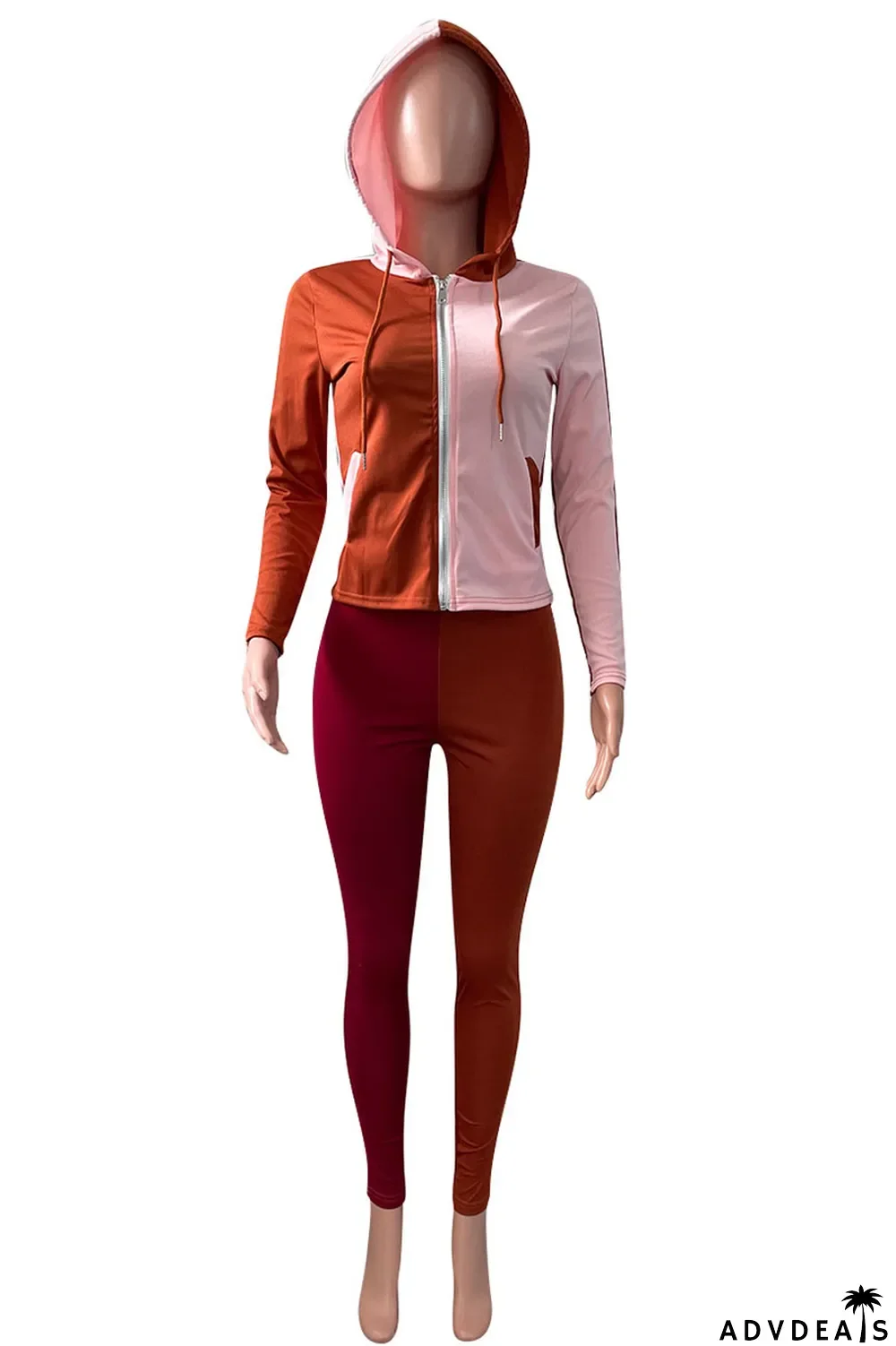 Deep Blue Casual Solid Split Joint Zipper Hooded Collar Long Sleeve Two Pieces