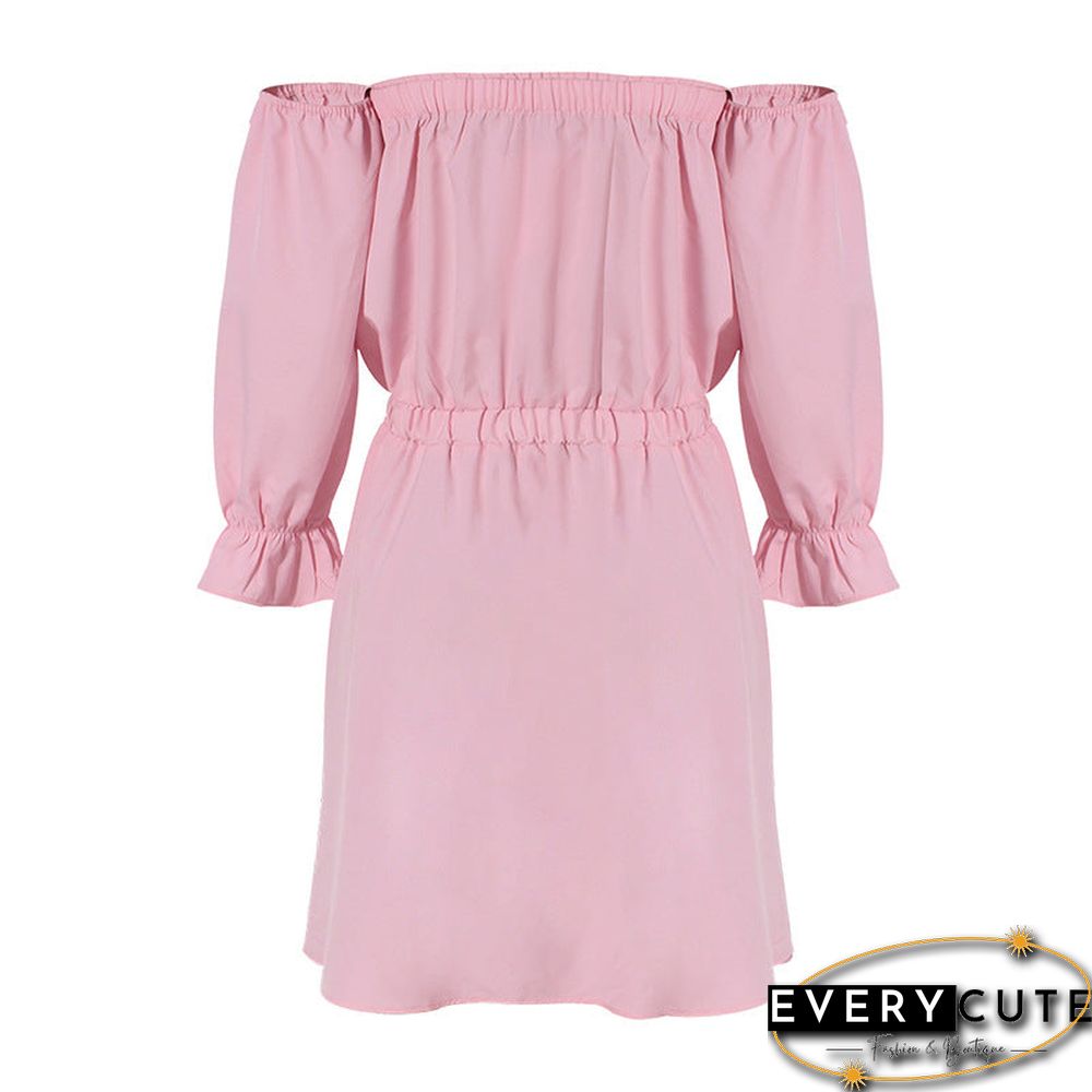 Off Shoulder Long Sleeve Elastic Waist Mini Dress