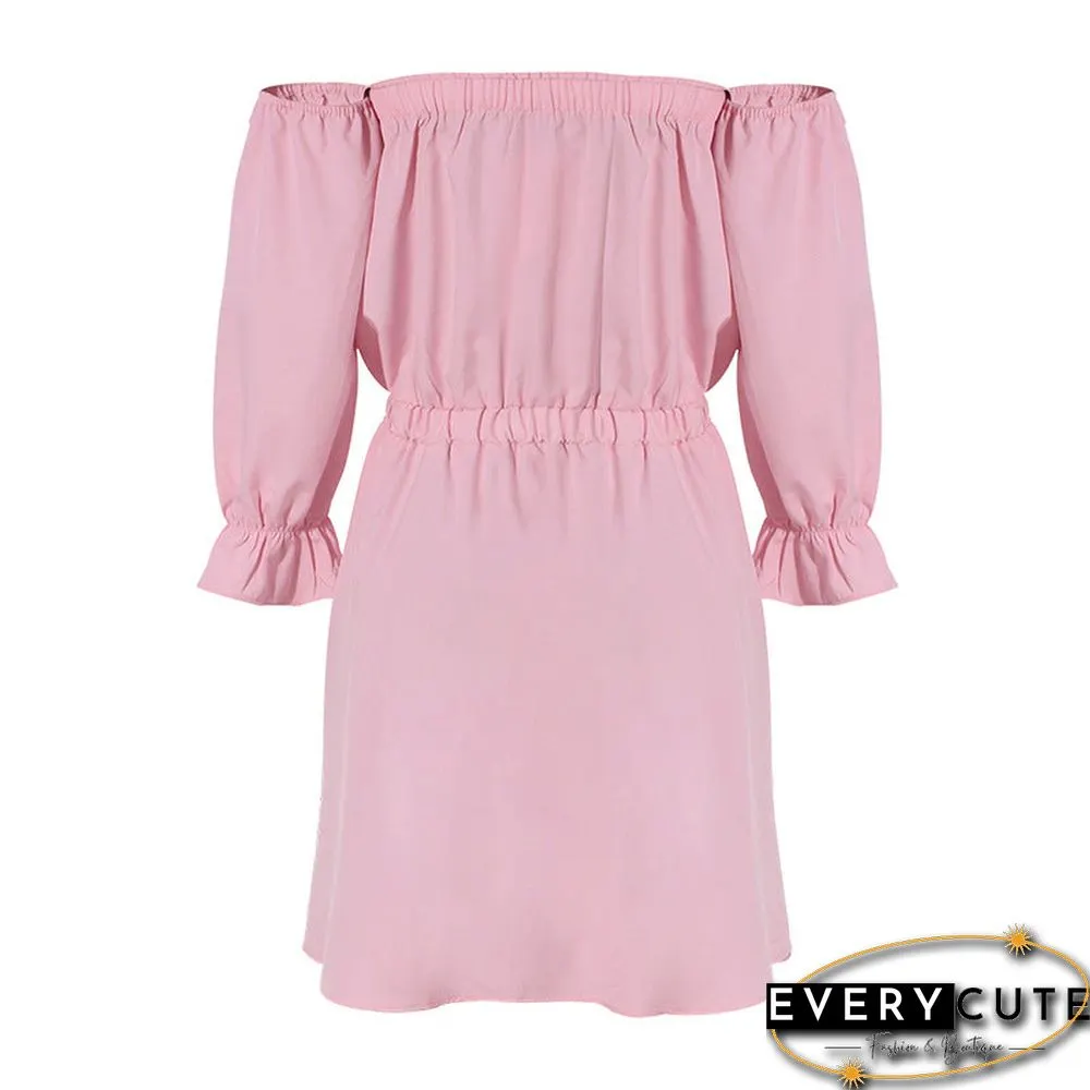 Off Shoulder Long Sleeve Elastic Waist Mini Dress