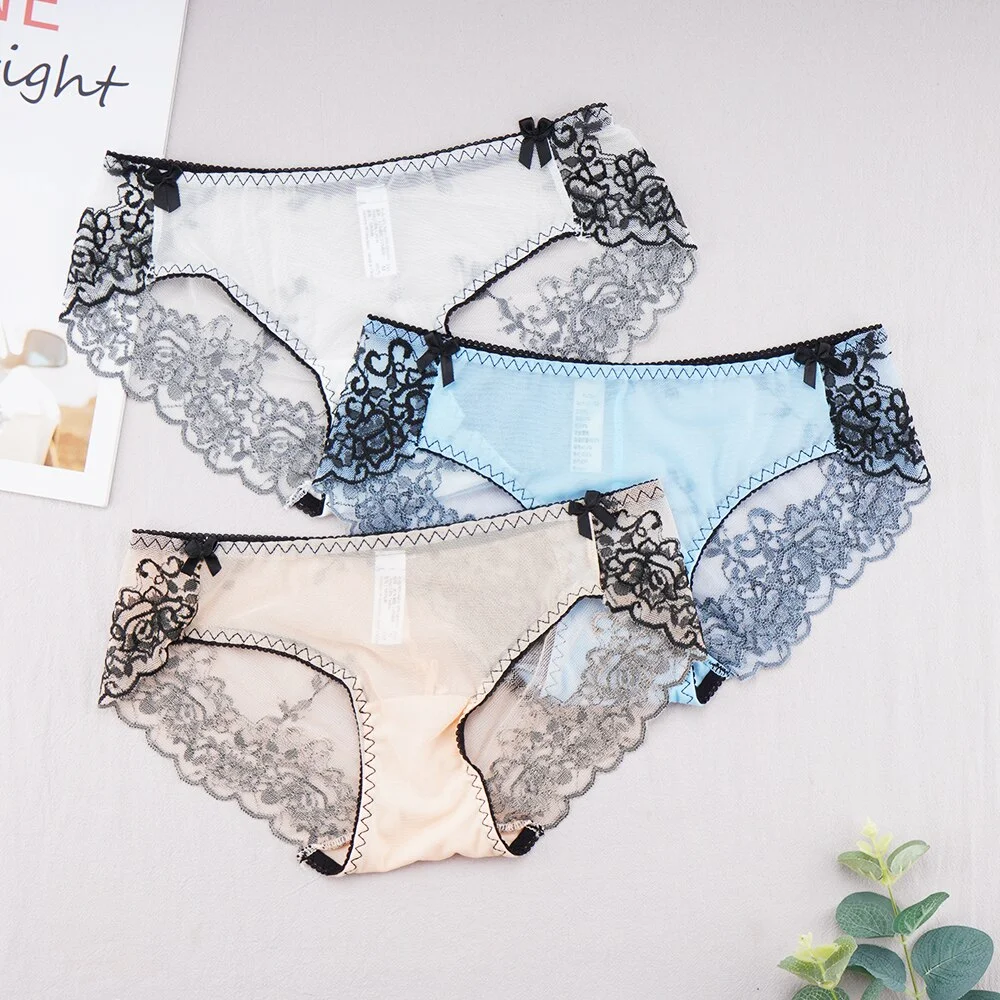 Billionm Women's Sexy Lace Panties Ladies Seamless Transparent Mesh Panties Breathable Soft Comfort Lace Low Rise Embroidered Briefs