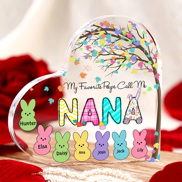 7 Names-Personalized Acrylic Heart Keepsake Custom Names Bunny Acrylic plaque  Ornaments Gifts for Mum/Nan/Nana