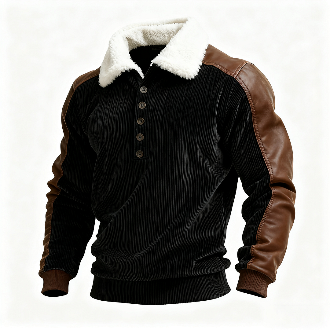 Men's Autumn/Winter New Outdoor Casual Button-Down Corduroy And Suede Long-Sleeved Sweatshirt-inspireuse