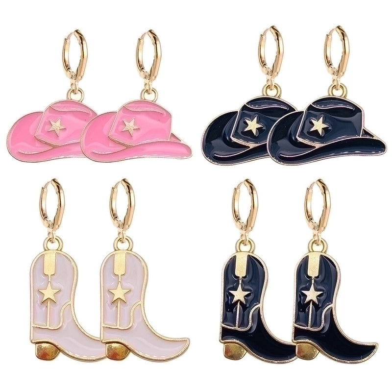 New Vintage Personalized Cowboy Boots Earrings Fashion Hat Alloy Oil Drop Pendant Earrings Europe And The United States  Jewelry