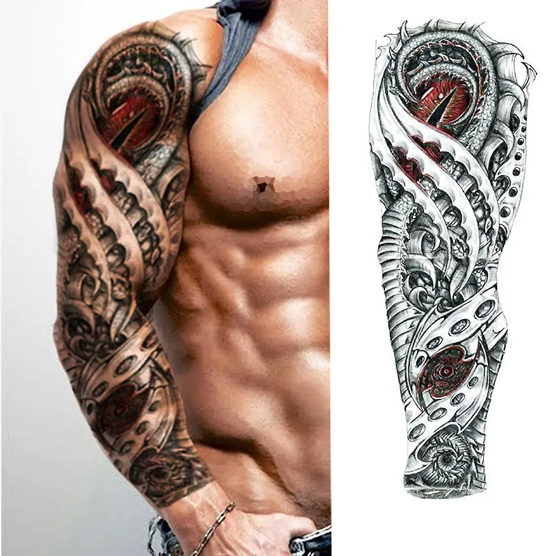 Full Flower Arm Temporary Tattoo Sticker Rose Clock Body Art Water Transfer Fake Tatoo Sleeve For Men Women
