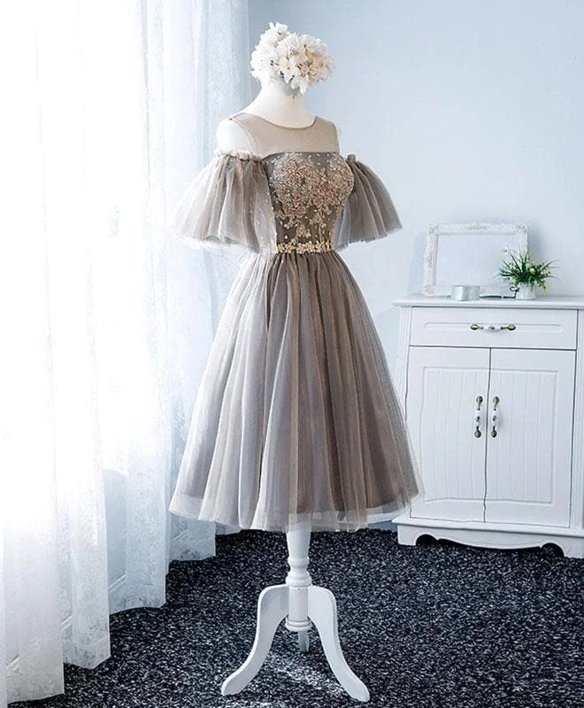 Cute Round Neck Tulle Lace Short Prom Dress