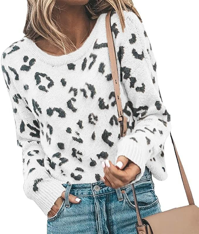 Women's Sweater Round Neck Leopard Printed Sweater