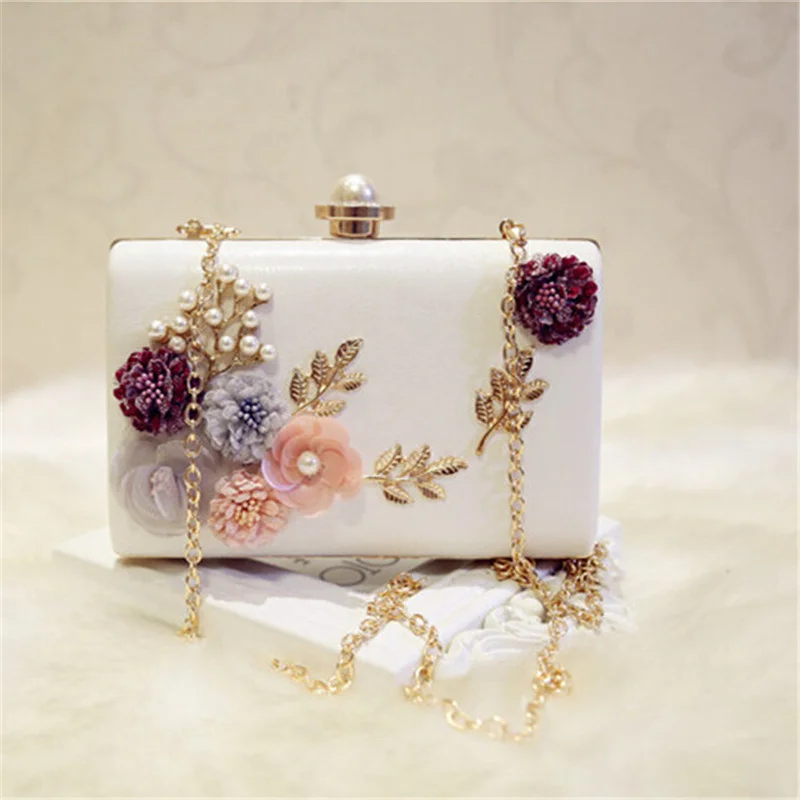 Pongl High Quality Handmade Flowers Evening Clutch Luxury Clutch Wallet With Chain Wedding Dinner Bags For Ladies MN695