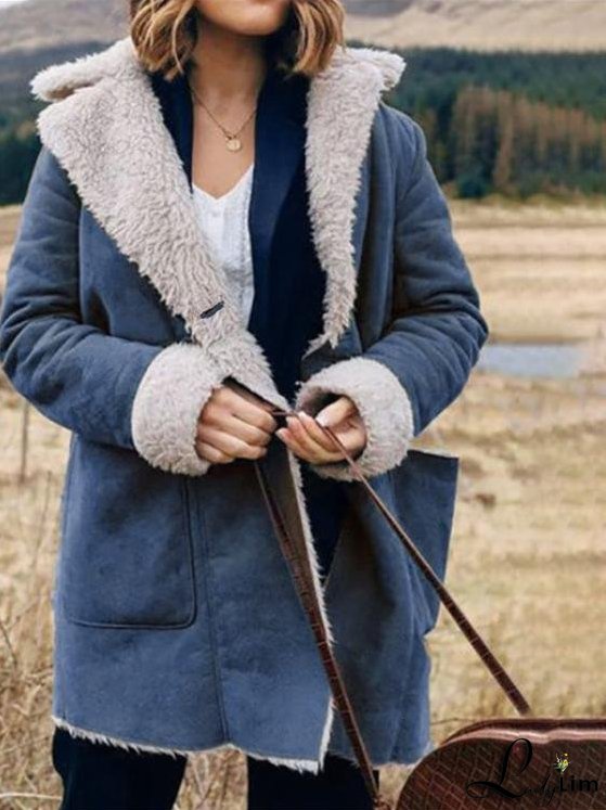 Women's Coats Lapel Long Sleeve Pocket Plush Coats