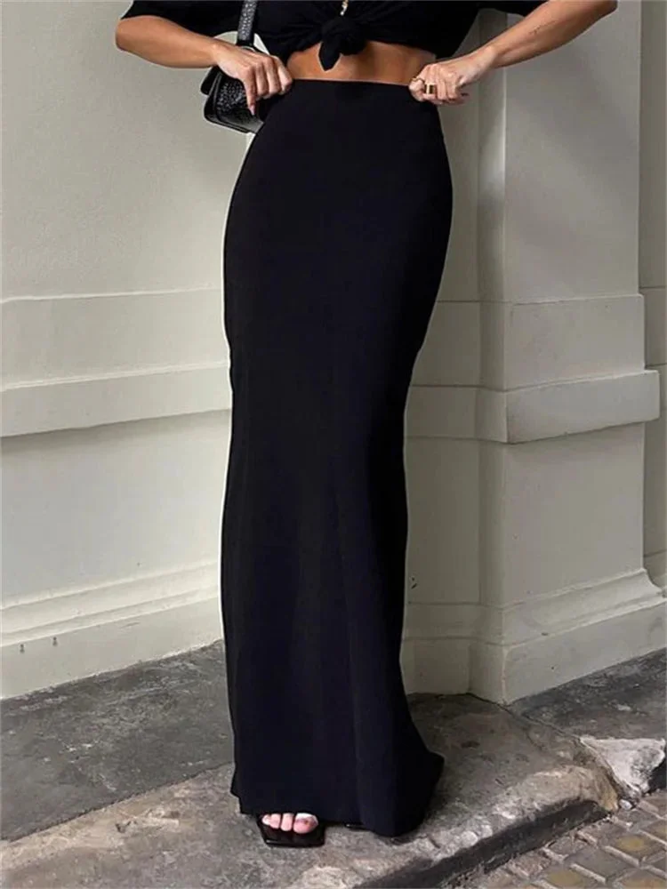 Huiketi Fashion For Women Black Long Skirts High Waist Slim Seamless Elegant Ladies Gown Casual Summer 2024 New Female Maxi Skirts