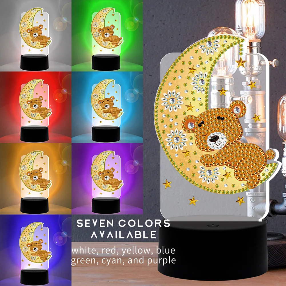 DIY Diamond Painting LED Light Moon Bear Embroidery Night Lamp Ornament Kit