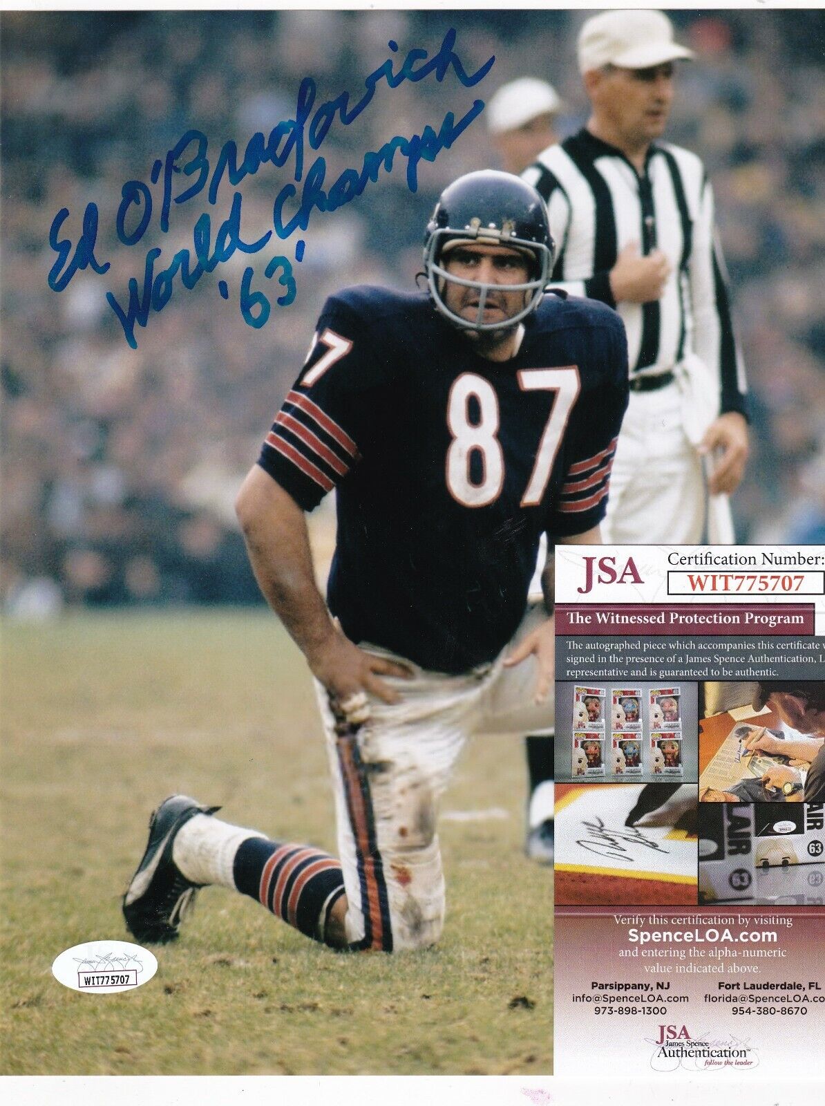 ED O'BRADOVICH CHICAGO BEARS JSA AUTHENTICATED ACTION SIGNED 8X10