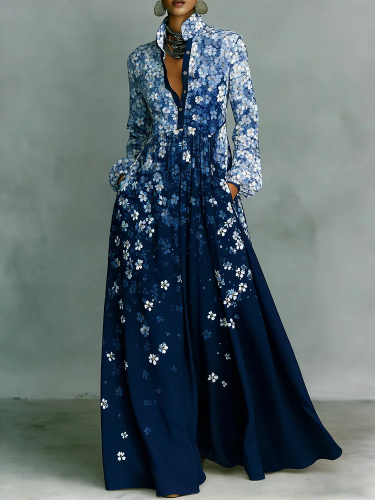 Women's Vintage print Elegant Romantic Vacation Maxi Dress