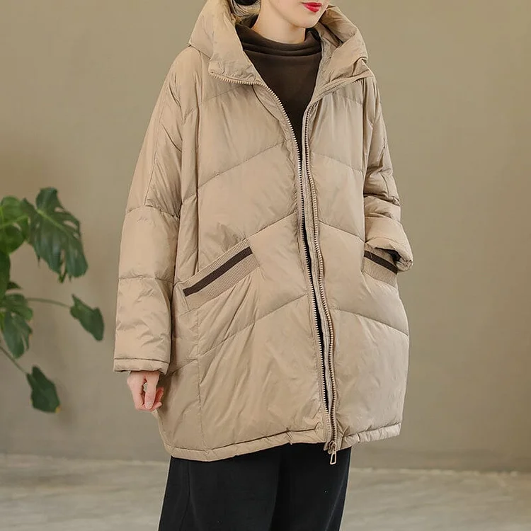 Women Casual Winter Loose Hooded Down Coat Plus Size