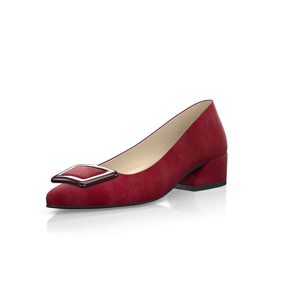 Red Vegan Leather Pointed Toe Block Heel Buckle Pumps Nicepairs