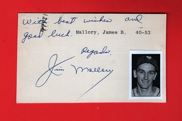 1945 JIM MALLORY-NY GIANTS-OBSCURE AUTOGRAPHED 3X5 CARD W/Photo Poster painting-d.1972-RARE!