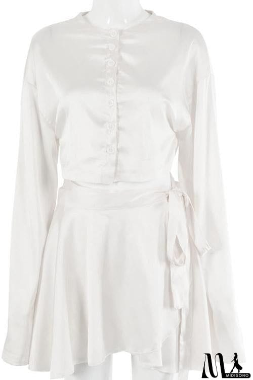 MidiSono - Button Flares Sleeve Skirts Set