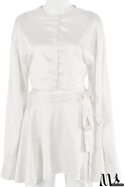 MidiSono - Button Flares Sleeve Skirts Set