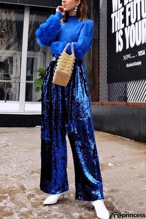 Sequin Wide Flare Pants