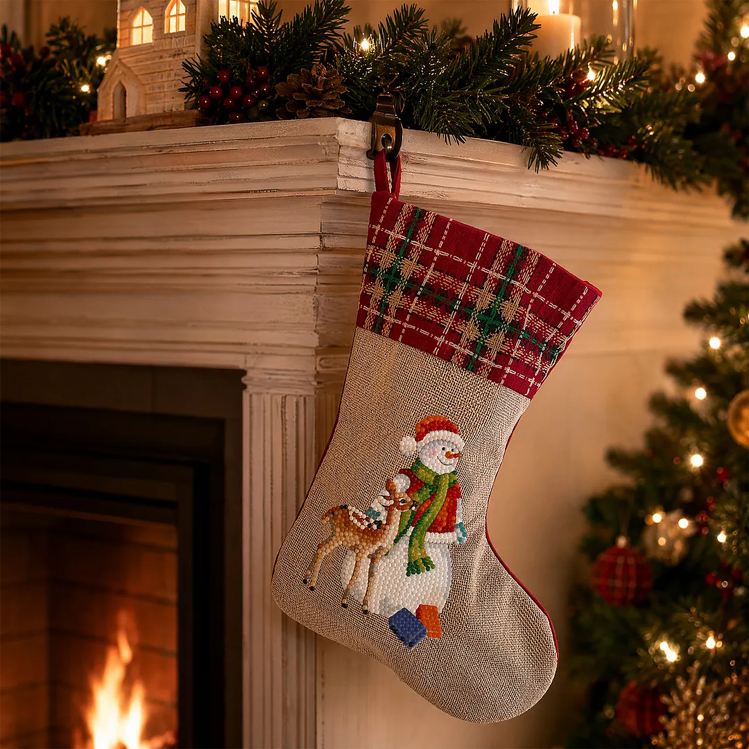 DIY Diamond Painting Christmas Stockings Hanging Ornaments Large Capacity Xmas Socks Pendant Wear Resist Candy Gift Storage Bags for Family Christmas Holiday Party Decoration (Snowman)