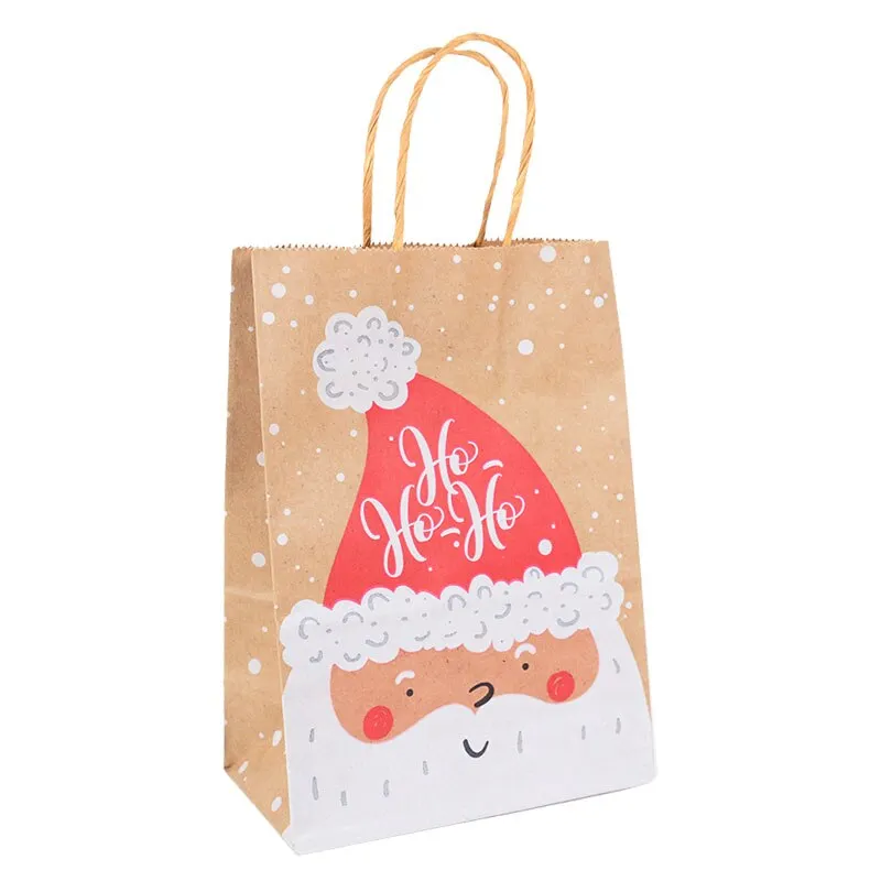 5pcs Kraft Paper Gift Bags Snowflakes Merry Christmas Candy Cookie Packaging Bag Boxes 2022 New Year Party Natal Kids Favors
