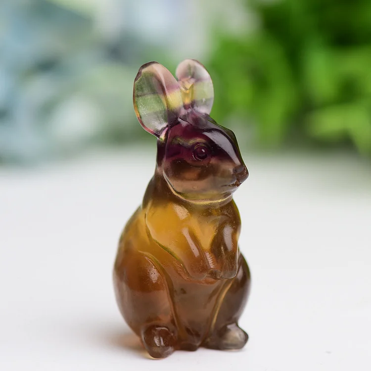 2.2" Rabbit Crystal Carving Animal   Yellow Fluorite Purple Mica Que Sera Green Aventurine Black Obsidian Mahogany Purple Fluorite Blue Opalite Honey Calcite Moss Agate Strawberry Quartz Opalite Ruby In Zoisite Rose Quartz