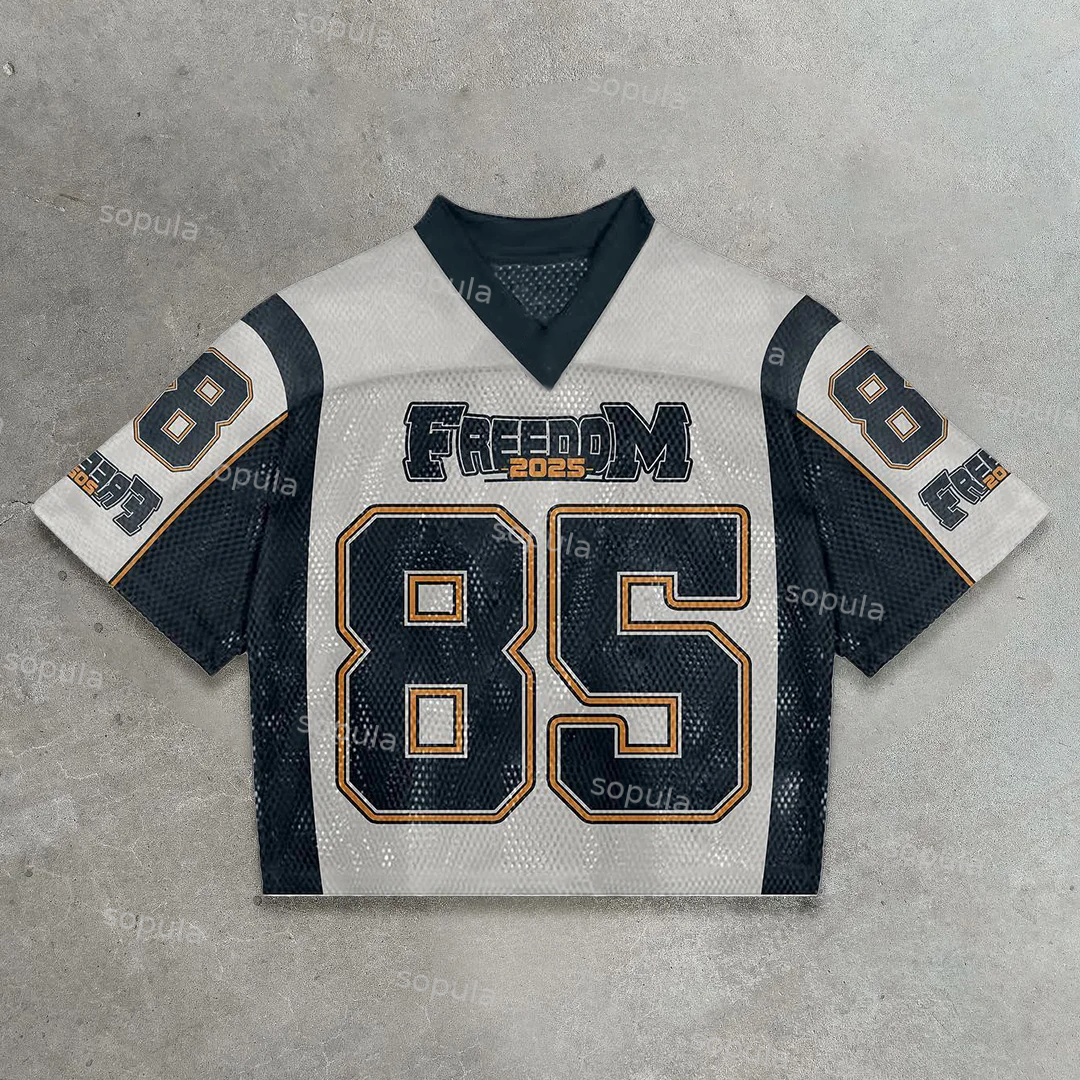 Vintage Freedom 2025 No.85 Graphics Blokecore Blokette Cotton Football V-neck Jersey T-shirt - Sopula｜Premium Graphic Tees & Graphic Clothing