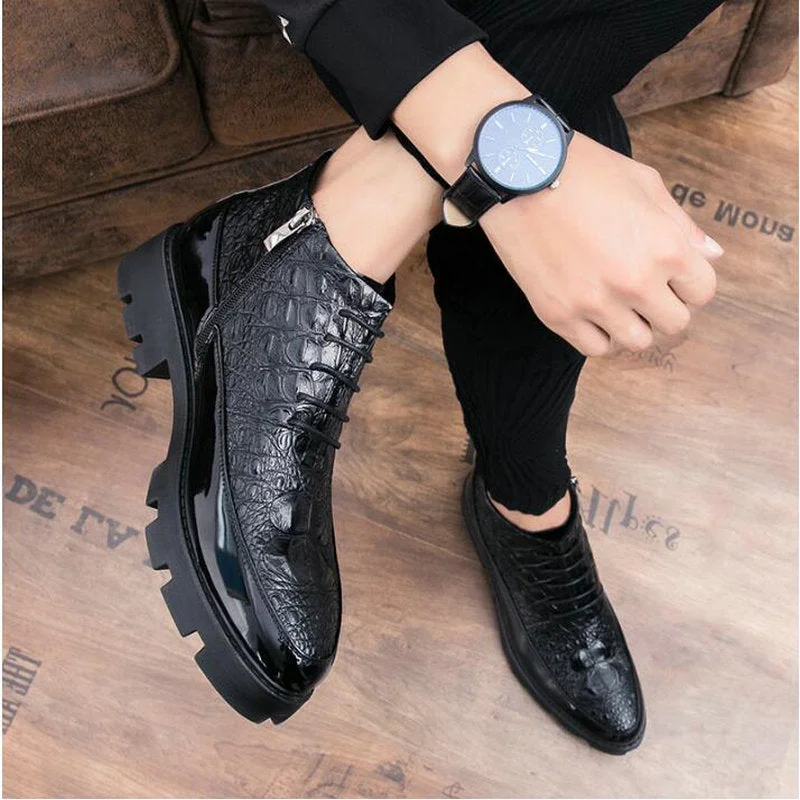 Vstacam Male Patent Leather Moccasins Shoes High Top Italian Formal Dress Brogue Oxford Wedding Business  Shoes Boots 2022