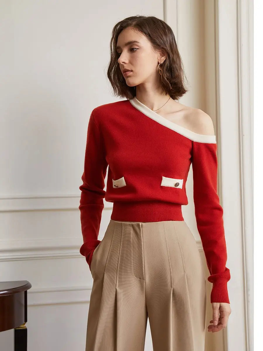 Lrregular Off-Shoulder One-Shoulder Waisted Sweater