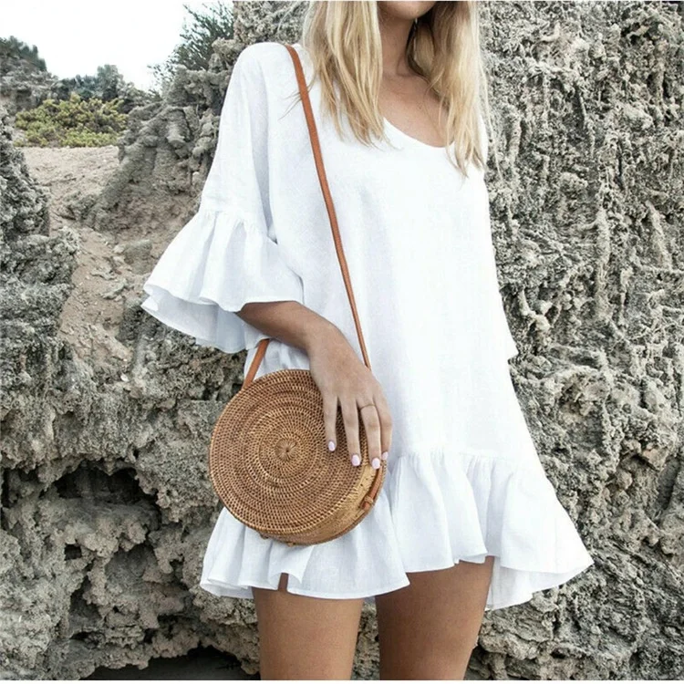 Retro casual cotton and linen dress