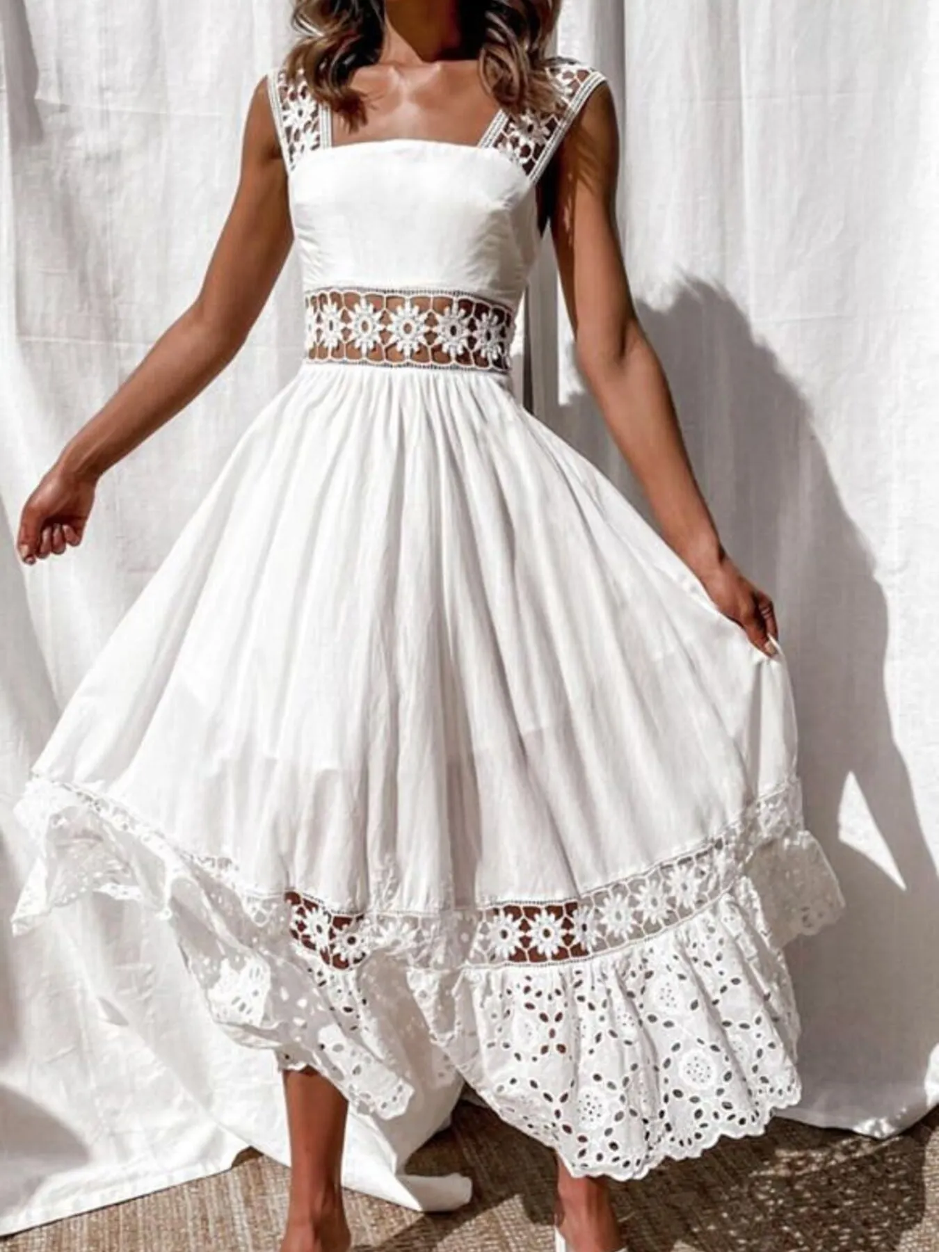 Full Size Openwork Crochet Sleeveless Midi Dress Plus Size mysite idetrend