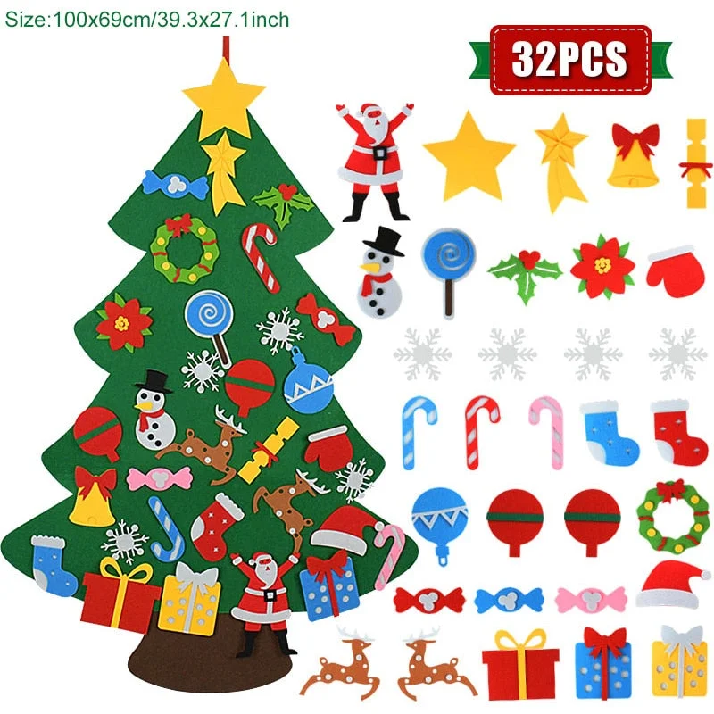 Kids DIY Felt Christmas Tree Christmas Decoration for Home Navidad 2021 New Year Gifts Christmas Ornaments Santa Claus Xmas Tree