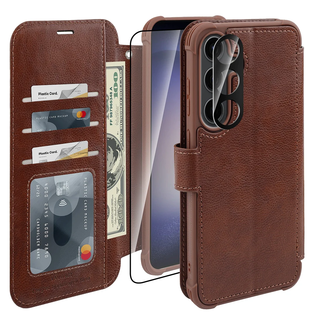 VANAVAGY Wallet Case for Galaxy S24+ Plus with RFID Flip Card Holder