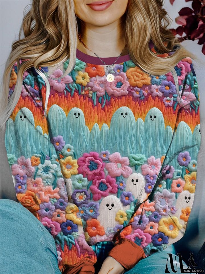 MidiSono - Women's Lovely Christmas Cartoon Print Round Neck Sweatshirt