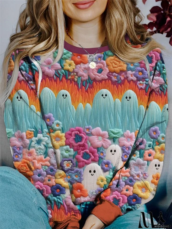 MidiSono - Women's Lovely Christmas Cartoon Print Round Neck Sweatshirt